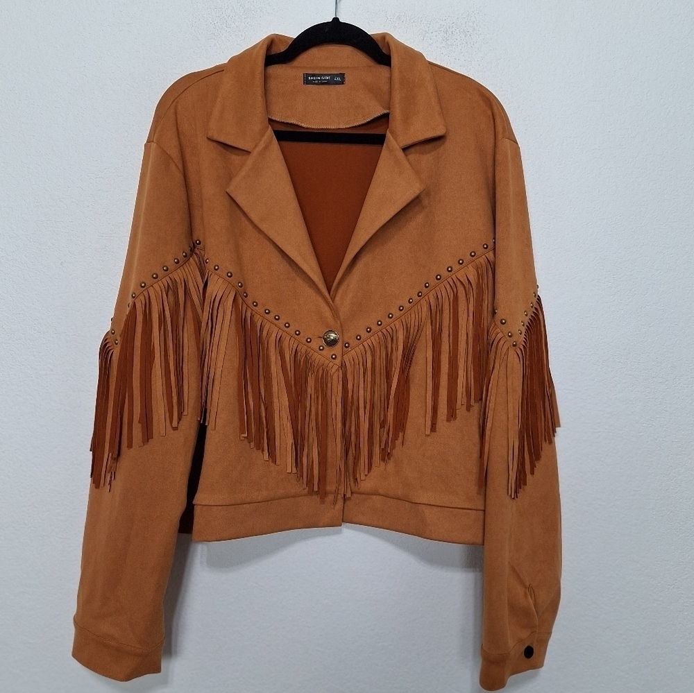 SHEIN Curve Faux Suede Western Cowgirl Equestrian Fringe Jacket Plus Size 4XL - Picture 2 of 10